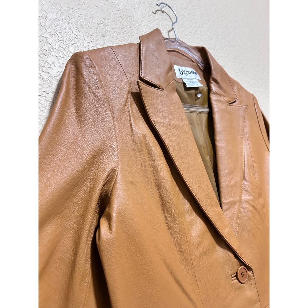 Bagatelle 8 Vintage Leather Blazer Tan Camel 90s Y2K Professional Neutral Jacket - Picture 7 of 12